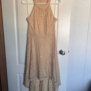 Chic Lace Halter High-Low Dress in Beige